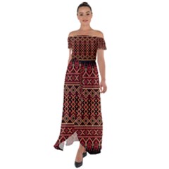 Illustration Ukrainian Folk Seamless Pattern Ornament Off Shoulder Open Front Chiffon Dress