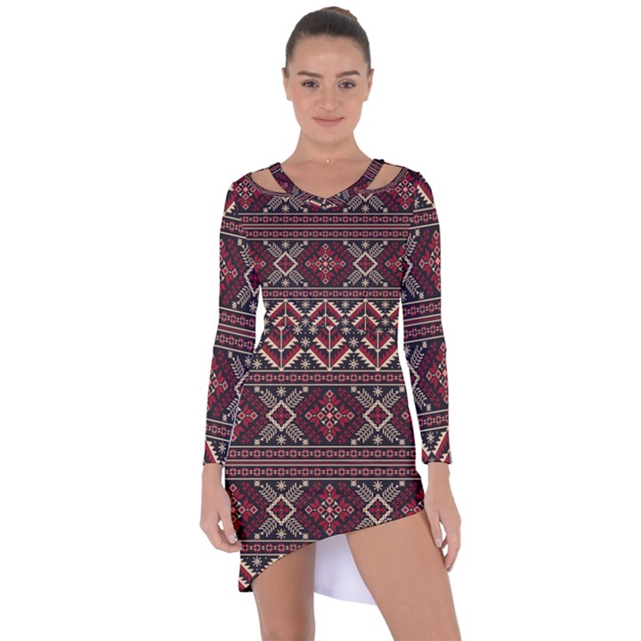 Ukrainian Folk Seamless Pattern Ornament Asymmetric Cut-Out Shift Dress