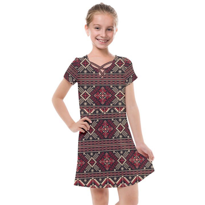 Ukrainian Folk Seamless Pattern Ornament Kids  Cross Web Dress