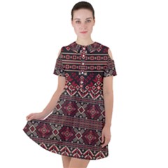 Ukrainian Folk Seamless Pattern Ornament Short Sleeve Shoulder Cut Out Dress 