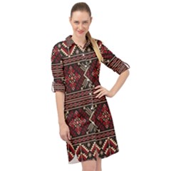 Ukrainian Folk Seamless Pattern Ornament Long Sleeve Mini Shirt Dress