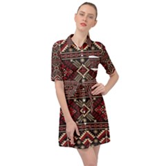 Ukrainian Folk Seamless Pattern Ornament Belted Shirt Dress