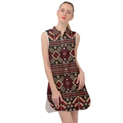 Ukrainian Folk Seamless Pattern Ornament Sleeveless Shirt Dress by Wegoenart