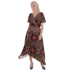 Ukrainian Folk Seamless Pattern Ornament Cross Front Sharkbite Hem Maxi Dress