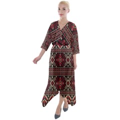 Ukrainian Folk Seamless Pattern Ornament Quarter Sleeve Wrap Front Maxi Dress by Wegoenart