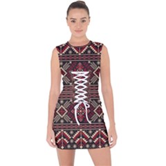 Ukrainian Folk Seamless Pattern Ornament Lace Up Front Bodycon Dress