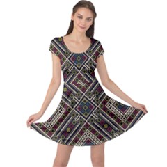 Zentangle Style Geometric Ornament Pattern Cap Sleeve Dress