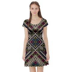 Zentangle Style Geometric Ornament Pattern Short Sleeve Skater Dress by Wegoenart