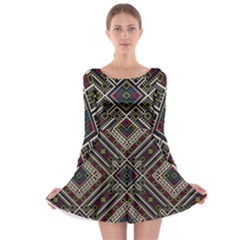 Zentangle Style Geometric Ornament Pattern Long Sleeve Skater Dress by Wegoenart