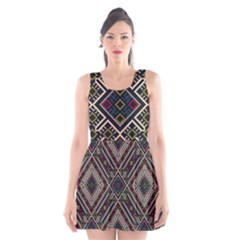 Zentangle Style Geometric Ornament Pattern Scoop Neck Skater Dress