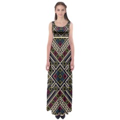 Zentangle Style Geometric Ornament Pattern Empire Waist Maxi Dress