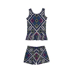 Zentangle Style Geometric Ornament Pattern Kids  Boyleg Swimsuit