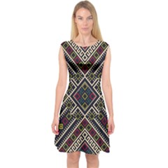 Zentangle Style Geometric Ornament Pattern Capsleeve Midi Dress