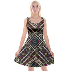 Zentangle Style Geometric Ornament Pattern Reversible Velvet Sleeveless Dress