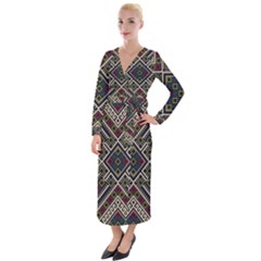 Zentangle Style Geometric Ornament Pattern Velvet Maxi Wrap Dress