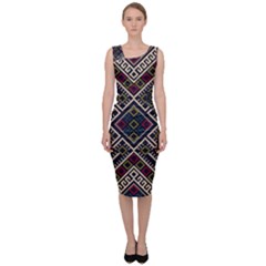 Zentangle Style Geometric Ornament Pattern Sleeveless Pencil Dress