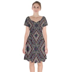 Zentangle Style Geometric Ornament Pattern Short Sleeve Bardot Dress