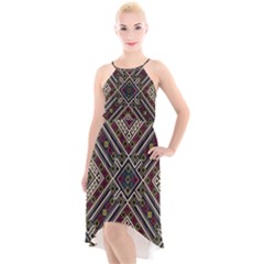 Zentangle Style Geometric Ornament Pattern High-low Halter Chiffon Dress  by Wegoenart