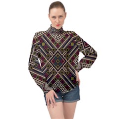 Zentangle Style Geometric Ornament Pattern High Neck Long Sleeve Chiffon Top by Wegoenart