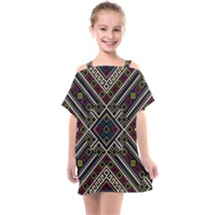 Zentangle Style Geometric Ornament Pattern Kids  One Piece Chiffon Dress