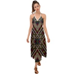 Zentangle Style Geometric Ornament Pattern Halter Tie Back Dress 