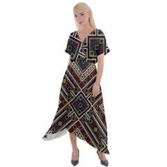 Zentangle Style Geometric Ornament Pattern Cross Front Sharkbite Hem Maxi Dress