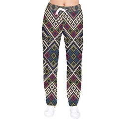 Zentangle Style Geometric Ornament Pattern Women Velvet Drawstring Pants