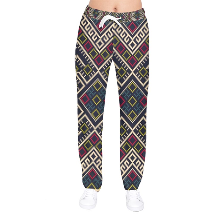 Zentangle Style Geometric Ornament Pattern Women velvet Drawstring Pants