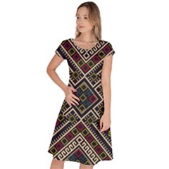 Zentangle Style Geometric Ornament Pattern Classic Short Sleeve Dress