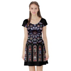 Chartres Cathedral Notre Dame De Paris Amiens Cath Stained Glass Short Sleeve Skater Dress