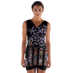 Chartres Cathedral Notre Dame De Paris Amiens Cath Stained Glass Wrap Front Bodycon Dress