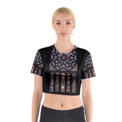 Chartres Cathedral Notre Dame De Paris Amiens Cath Stained Glass Cotton Crop Top by Wegoenart