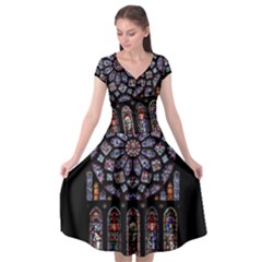 Chartres Cathedral Notre Dame De Paris Amiens Cath Stained Glass Cap Sleeve Wrap Front Dress by Wegoenart