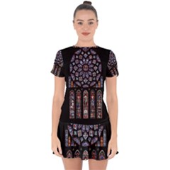 Chartres Cathedral Notre Dame De Paris Amiens Cath Stained Glass Drop Hem Mini Chiffon Dress