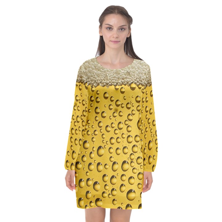 Beer Bubbles Long Sleeve Chiffon Shift Dress 