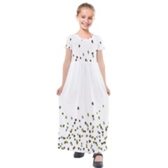 Multicolor Leaves Motif Pattern Print Kids  Short Sleeve Maxi Dress by dflcprintsclothing