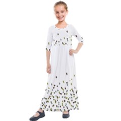 Multicolor Leaves Motif Pattern Print Kids  Quarter Sleeve Maxi Dress