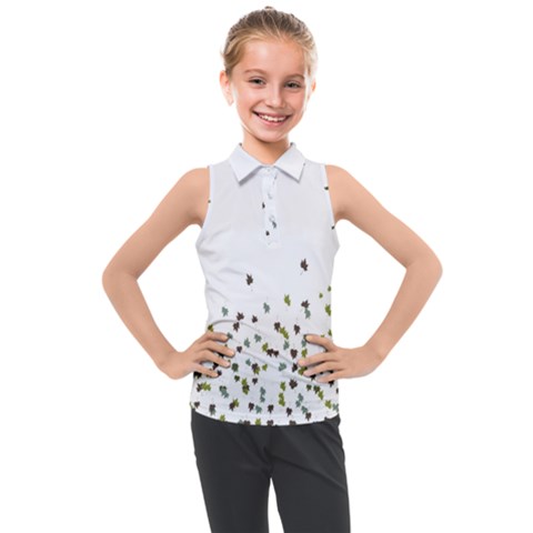 Multicolor Leaves Motif Pattern Print Kids  Sleeveless Polo Tee by dflcprintsclothing