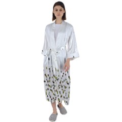 Multicolor Leaves Motif Pattern Print Maxi Satin Kimono