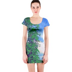 The Deep Blue Sky Short Sleeve Bodycon Dress by Fractalsandkaleidoscopes