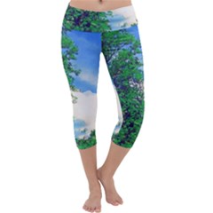 The Deep Blue Sky Capri Yoga Leggings by Fractalsandkaleidoscopes