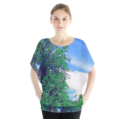 The Deep Blue Sky Batwing Chiffon Blouse by Fractalsandkaleidoscopes