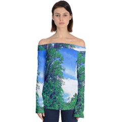 The Deep Blue Sky Off Shoulder Long Sleeve Top by Fractalsandkaleidoscopes