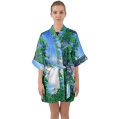 The Deep Blue Sky Half Sleeve Satin Kimono  by Fractalsandkaleidoscopes