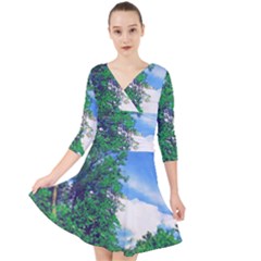 The Deep Blue Sky Quarter Sleeve Front Wrap Dress