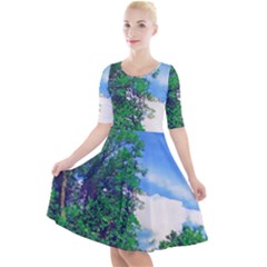 The Deep Blue Sky Quarter Sleeve A-line Dress by Fractalsandkaleidoscopes