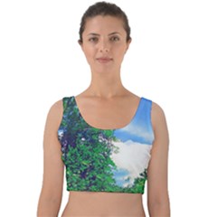 The Deep Blue Sky Velvet Crop Top by Fractalsandkaleidoscopes