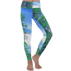 The Deep Blue Sky Kids  Lightweight Velour Classic Yoga Leggings by Fractalsandkaleidoscopes