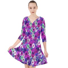 Fantasy Garden Purple Quarter Sleeve Front Wrap Dress