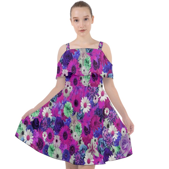 Fantasy Garden Purple Cut Out Shoulders Chiffon Dress